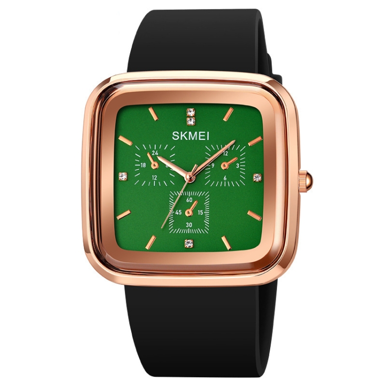SKMEI 1902 Stainless Steel Buckle Silicone Strap Waterproof Quartz Watch(Rose Gold + Green)