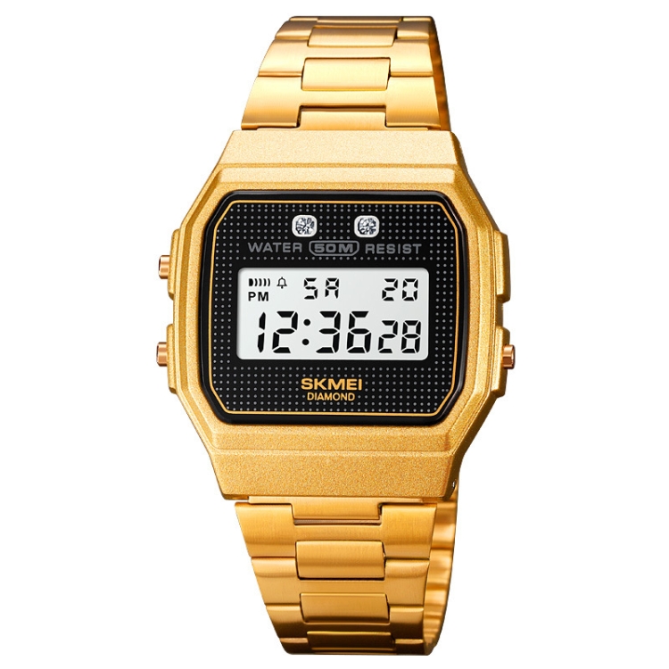 SKMEI 1952 Resin Mirror ABS Case Waterproof Electronic Watch(Golden Steel Belt)