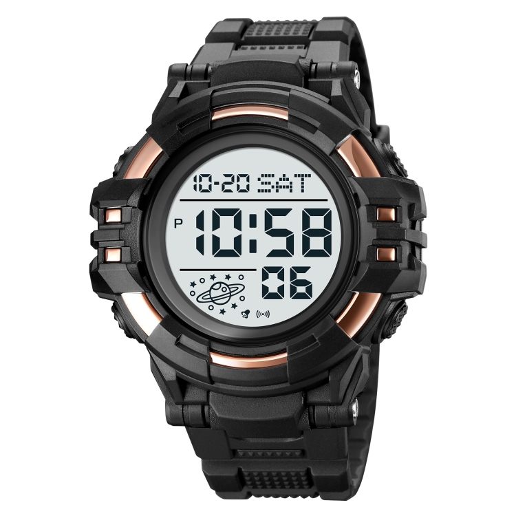 SKMEI 2003 Multifunctional Back Light Sports Watch Mens Countdown Date Alarm Clock Watch(Rose Gold White Machine)