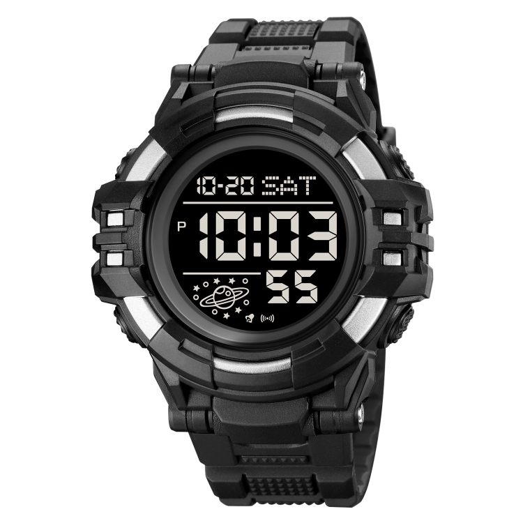SKMEI 2003 Multifunctional Back Light Sports Watch Mens Countdown Date Alarm Clock Watch(Silver Black Machine)