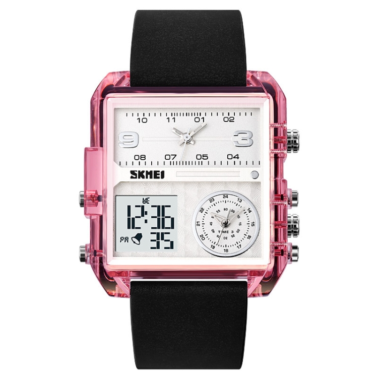 SKMEI 2021 Square Large Dial Triple Movement Men Sports Watch(Transparent Pink)