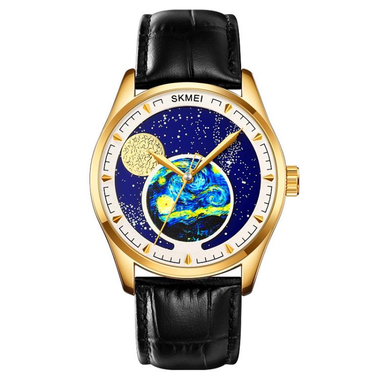 SKMEI 2115 Multifunctional Men Outdoor 30M Waterproof Moon Phase Quartz Watch(Gold)