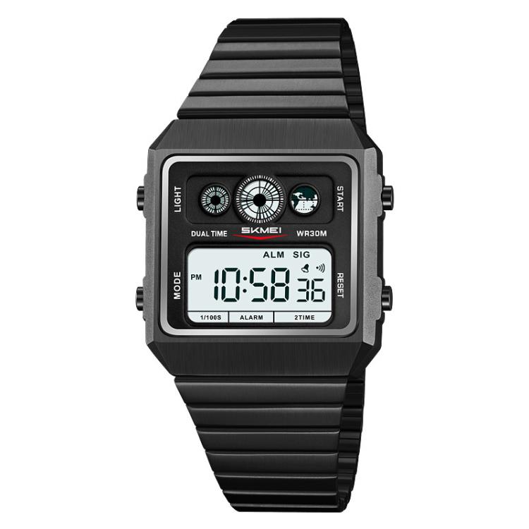 SKMEI 2450 Men Business Multifunctional Watch Casual Waterproof Square Electronic Watch(Black)