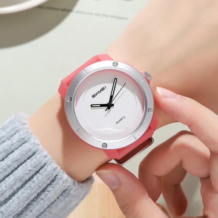 SKMEI 2557 Simple Unisex Couple Watch 50m Life Waterproof Quartz Watch(Transparent Red)