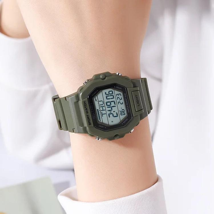 SKMEI 2573 Multifunctional Luminous Digital Watch With Alarm 50-Meter Water-Resistant Student Watch(Army Green)