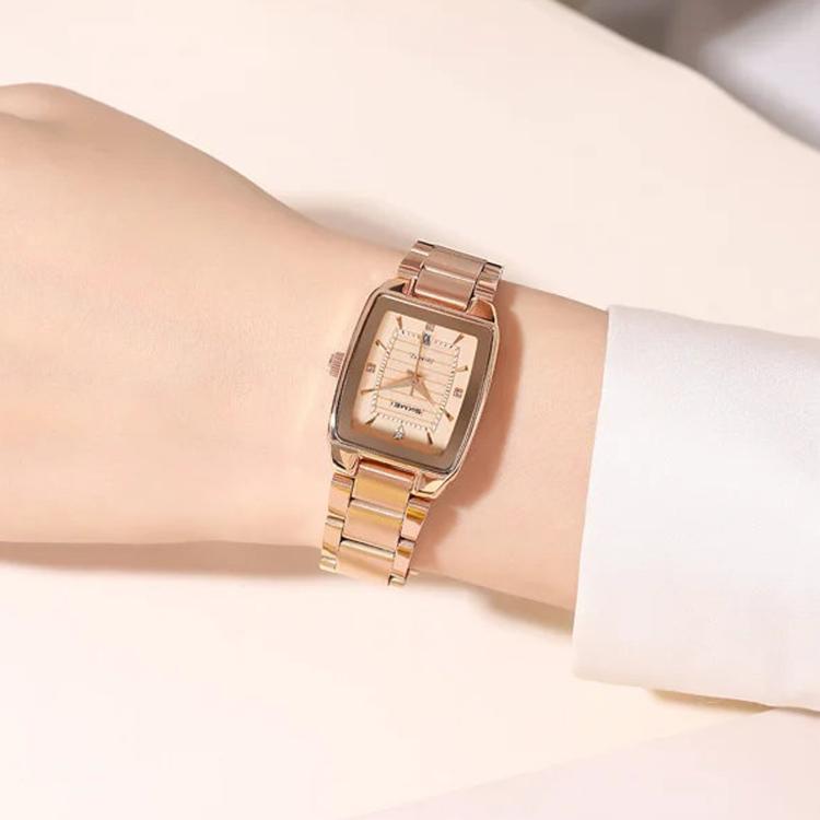 SKMEI 2578 Women Stainless Steel Business Watch Vintage Square 30m Life Water-Resistant Quartz Watch(Rose Gold)