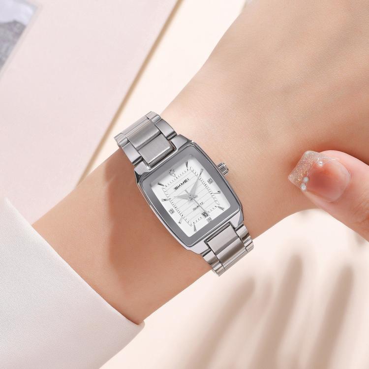 SKMEI 2578 Women Stainless Steel Business Watch Vintage Square 30m Life Water-Resistant Quartz Watch(Silver)