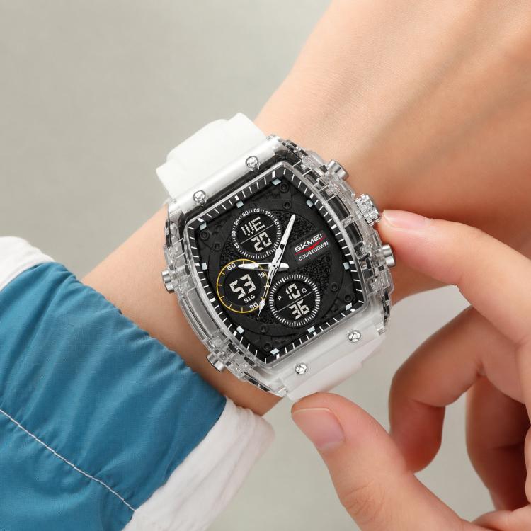 SKMEI 2602 Multifunctional Dual-Display Sports Watch 50m Life Water-Resistant Chronograph Luminous Outdoor Digital Watch(White)