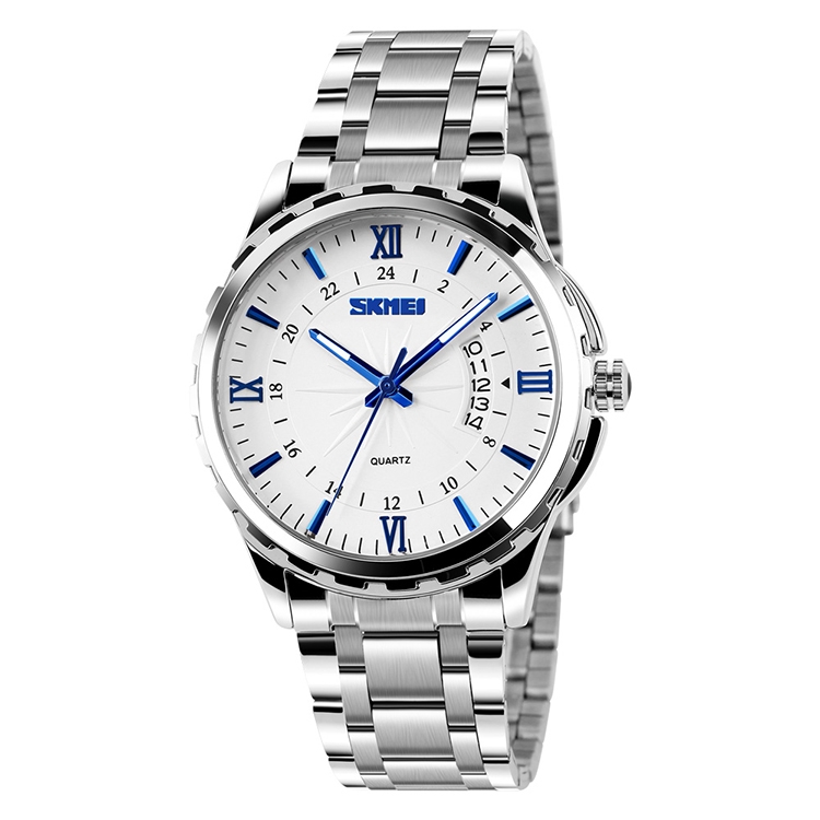 SKMEI 9069 Multifunctional Outdoor Fashion Business Waterproof Silver Shell Quartz Wrist Watch(Blue)