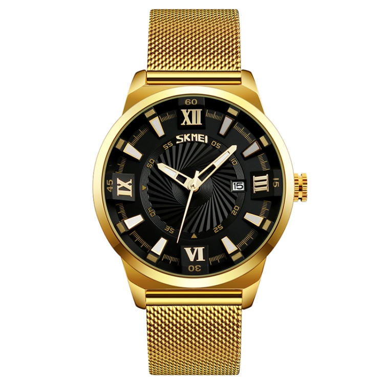 SKMEI 9166 Fashion Men Business Watch 30m Waterproof Metal Quartz Wristwatch(Black)