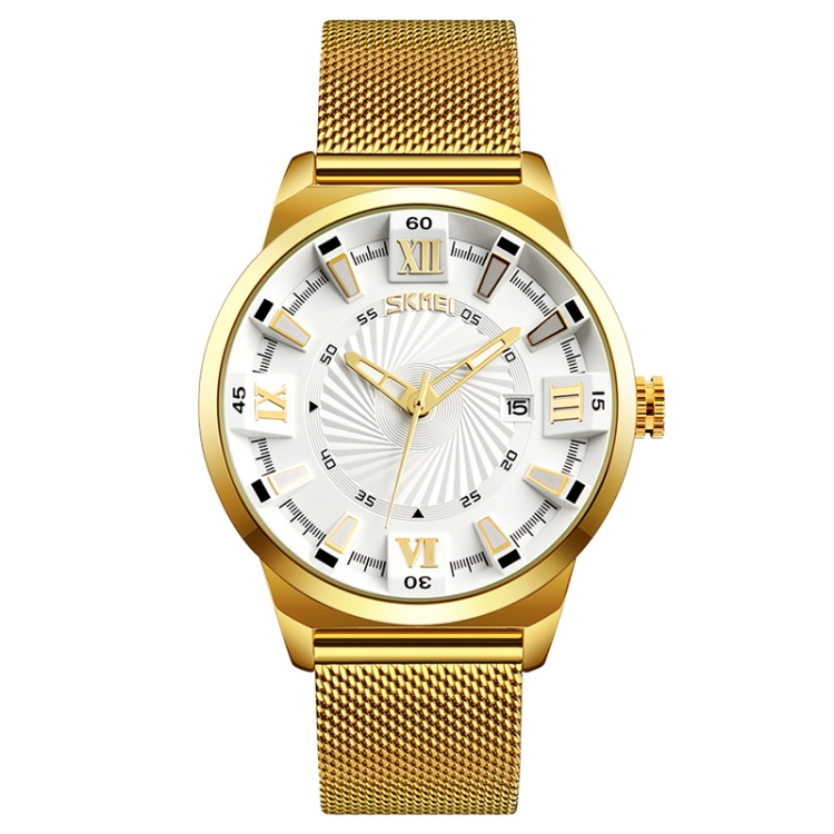 SKMEI 9166 Fashion Men Business Watch 30m Waterproof Metal Quartz Wristwatch(White)