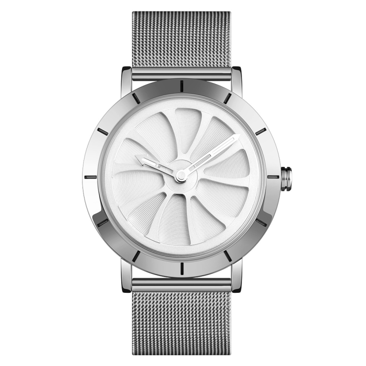 SKMEI 9204 Fashion Skeleton Rotating Dial Waterproof Business Mesh Belt Quartz Watch Men Watch(White)