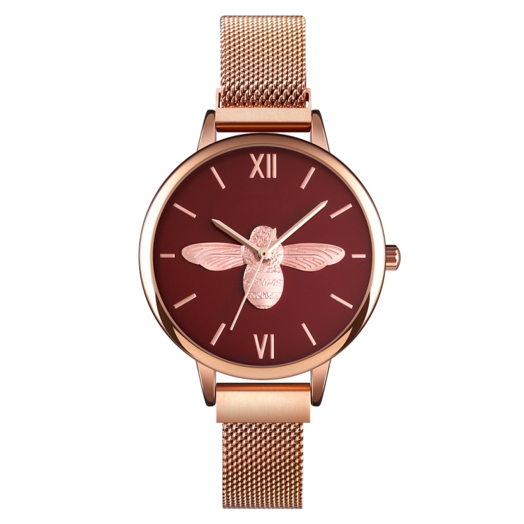 Skmei 9212 Fashion Lady Quartz Watch Student Female Temperament Waterproof Magnetic Suction Net Belt Watch(Red)