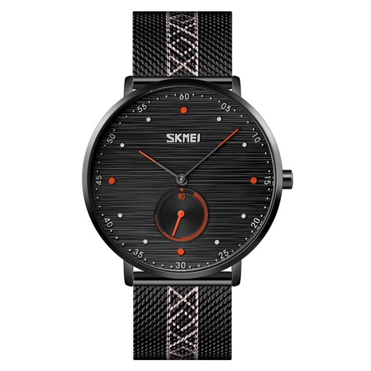 SKMEI 9218 Men Horizontal Striped Arabic Numeral Dial Mesh Belt Quartz Watch(Orange)