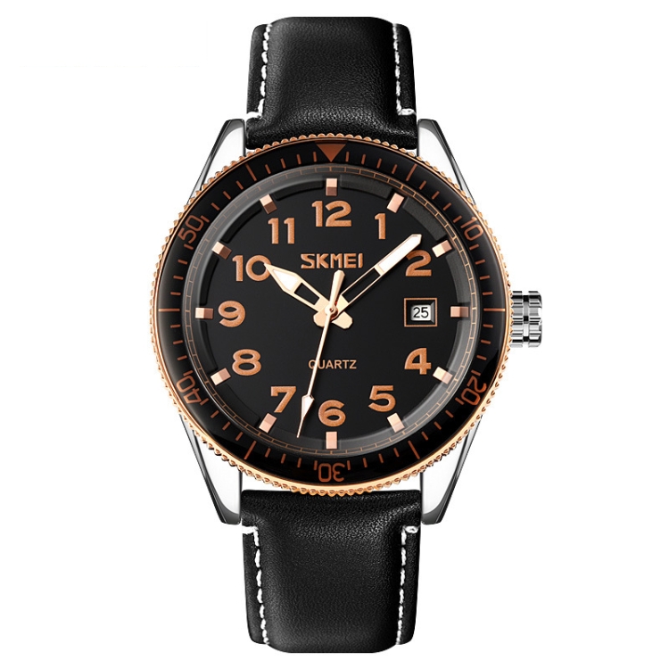 SKMEI 9232 Stainless Steel Buckle Glass Mirror Waterproof Resistant Quartz Watch(Belt - Rose Gold and Black)