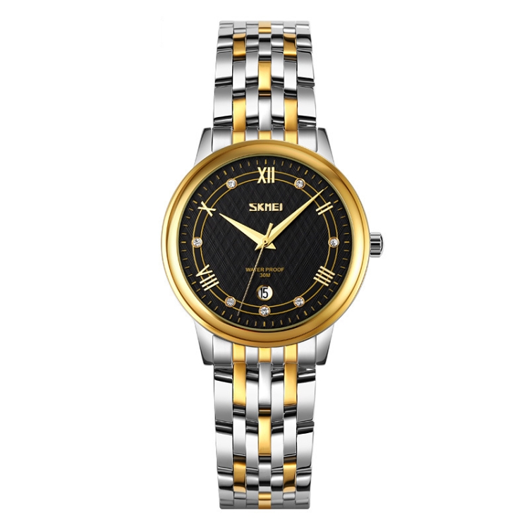 SKMEI 9272 Stainless Steel Buckle Strap Waterproof Quartz Watch Women(Gold and Black)