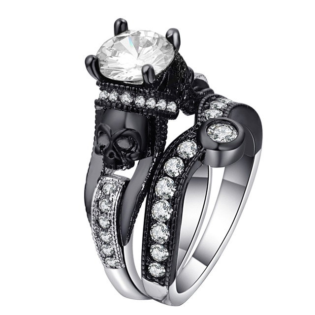 Skull Ring Punk Style Fashion Jewelry, Ring Size:6(White)