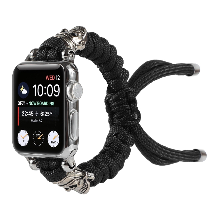 Skull Umbrella Cord Braided Watch Band For Apple Watch Series 9&8&7 41mm / SE 3&SE 2&6&SE&5&4 40mm / 3&2&1 38mm(Black)