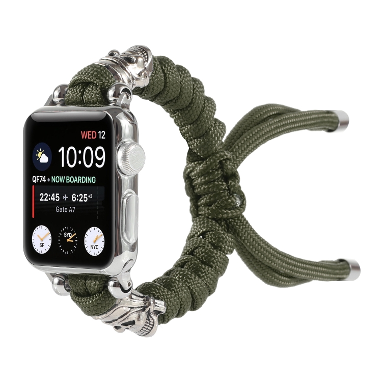 Skull Umbrella Cord Braided Watch Band For Apple Watch Series 9&8&7 41mm / SE 3&SE 2&6&SE&5&4 40mm / 3&2&1 38mm(Dark Green)