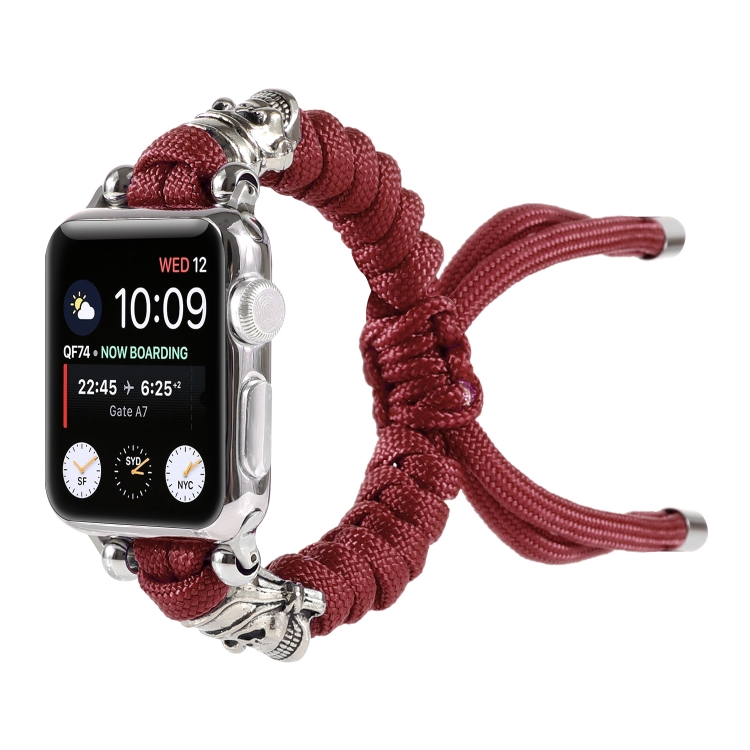 Skull Umbrella Cord Braided Watch Band For Apple Watch Series 9&8&7 41mm / SE 3&SE 2&6&SE&5&4 40mm / 3&2&1 38mm(Dark Red)