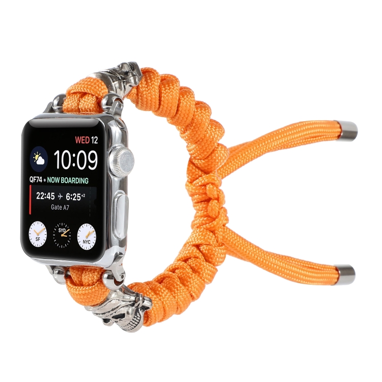 Skull Umbrella Cord Braided Watch Band For Apple Watch Series 9&8&7 41mm / SE 3&SE 2&6&SE&5&4 40mm / 3&2&1 38mm(Orange)