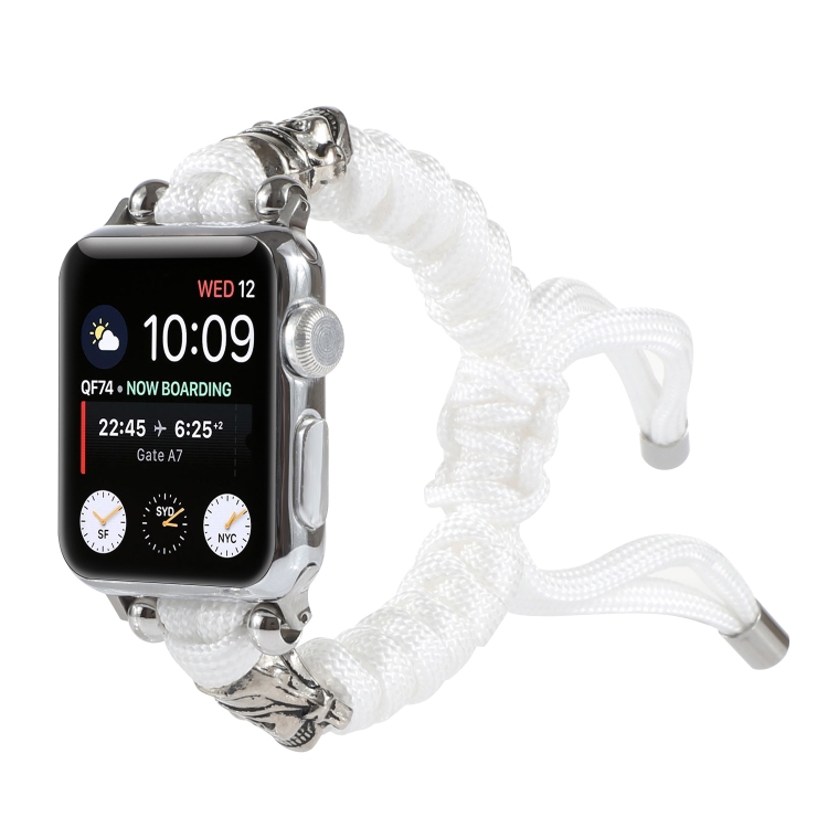 Skull Umbrella Cord Braided Watch Band For Apple Watch Series 9&8&7 41mm / SE 3&SE 2&6&SE&5&4 40mm / 3&2&1 38mm(White)
