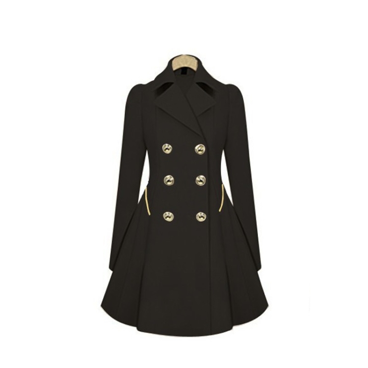 Slim Mid-length Commuter Jacket Trench Coat (Color:Black Size:XXL)