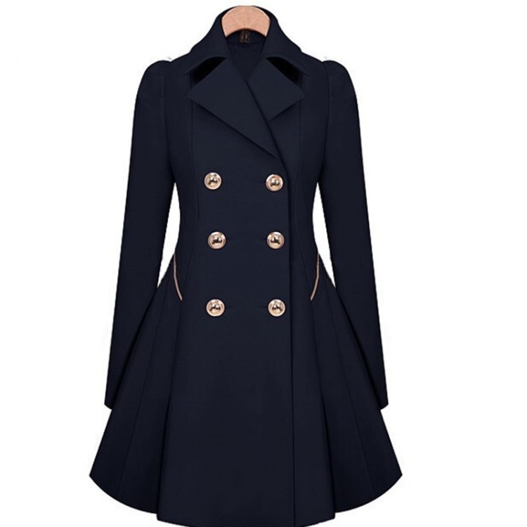 Slim Mid-length Commuter Jacket Trench Coat (Color:Navy Size:XXXL)