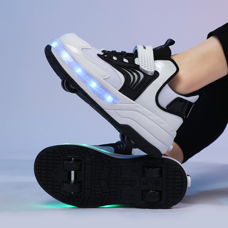 Small Four-Wheeled Walking Shoes Children Luminous Deformation Roller Shoes, Size: 39(XF03 Mesh Black)