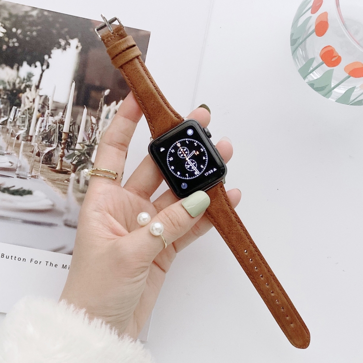 Small Pretty Waist Double-sided Leather Watch Band For Apple Watch Ultra 49mm&Watch Ultra 2 49mm / Series 9&8&7 45mm / SE 3&SE 2&6&SE&5&4 44mm / 3&2&1 42mm(Brown)