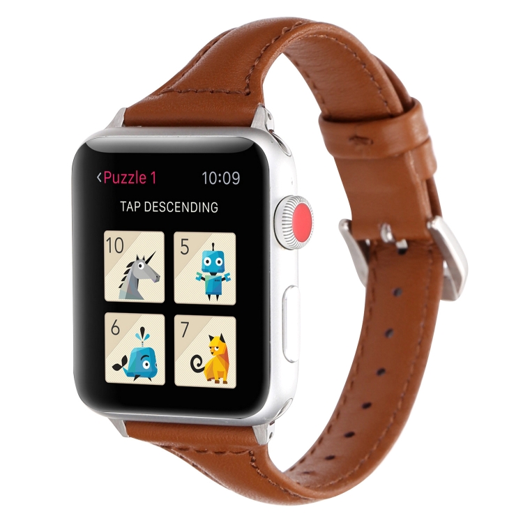 Small Waist Leather Watch Band For Apple Watch Ultra 49mm&Watch Ultra 2 49mm / Series 9&8&7 45mm / SE 3&SE 2&6&SE&5&4 44mm / 3&2&1 42mm(Brown)