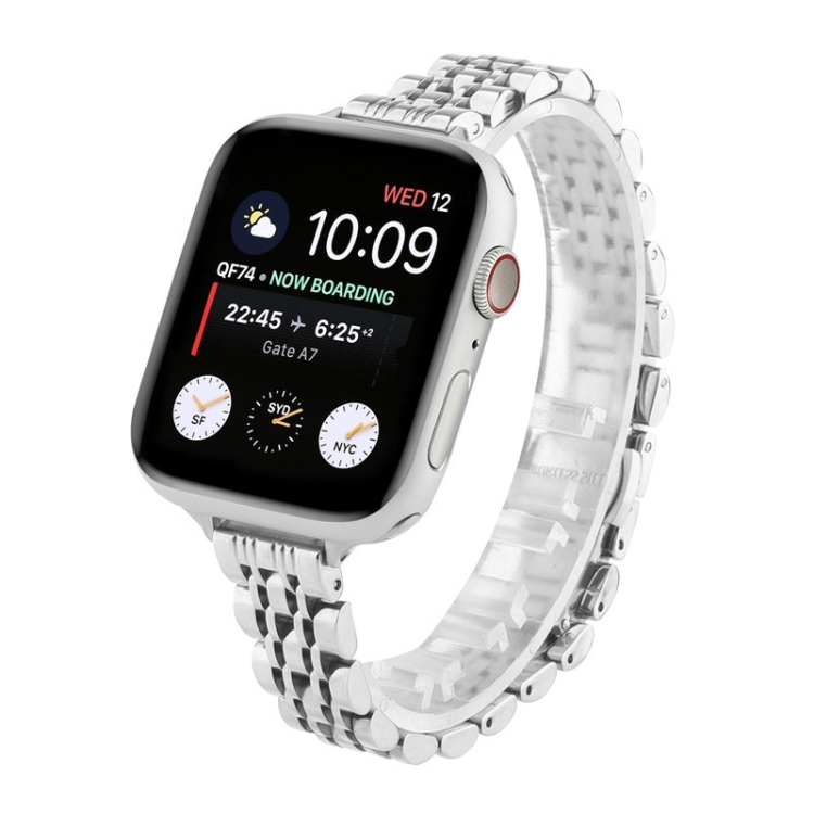 Small Waist Seven Beads Stainless Steel Strap Watch Band For Apple Watch Ultra 49mm&Watch Ultra 2 49mm / Series 9&8&7 45mm / SE 3&SE 2&6&SE&5&4 44mm / 3&2&1 42mm(Silver)