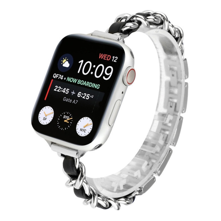 Small Waist Stainless Steel Strap Watch Band For Apple Watch Series 7 41mm / 6 & SE & 5 & 4 40mm / 3 & 2 & 1 38mm(Silver Black)