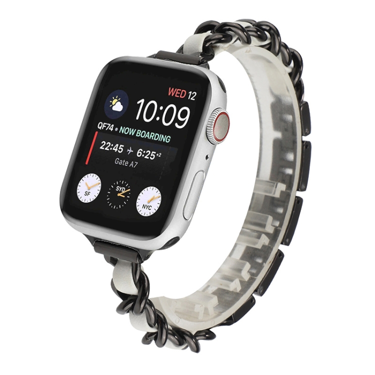 Small Waist Stainless Steel Strap Watch Band For Apple Watch Ultra 49mm&Watch Ultra 2 49mm / Series 9&8&7 45mm / SE 3&SE 2&6&SE&5&4 44mm / 3&2&1 42mm(Black White)
