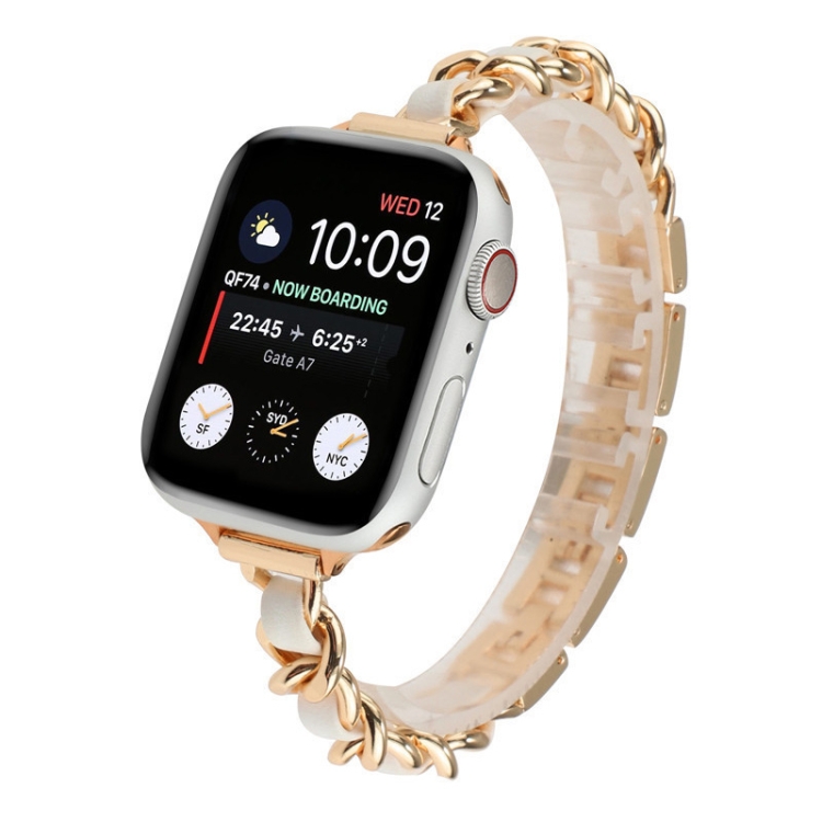 Small Waist Stainless Steel Strap Watch Band For Apple Watch Ultra 49mm&Watch Ultra 2 49mm / Series 9&8&7 45mm / SE 3&SE 2&6&SE&5&4 44mm / 3&2&1 42mm(Rose Gold White)