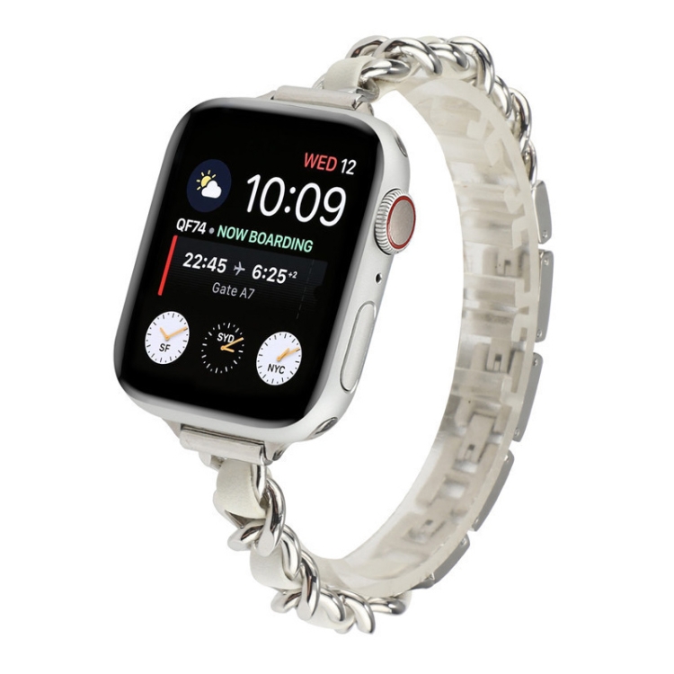 Small Waist Stainless Steel Strap Watch Band For Apple Watch Ultra 49mm&Watch Ultra 2 49mm / Series 9&8&7 45mm / SE 3&SE 2&6&SE&5&4 44mm / 3&2&1 42mm(Silver White)