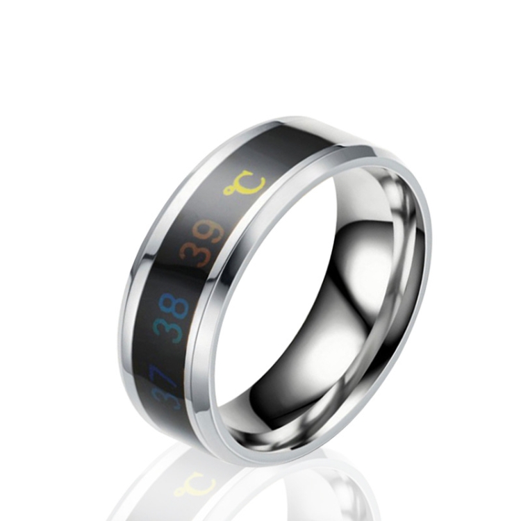 Smart Temperature Ring Stainless Steel Personalized Temperature Display Couple Ring, Size: 9(White)