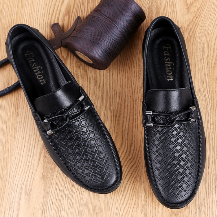 Soft and Comfortable Round Head PCowpea Embossing Surface Leather Shoes for Men (Color:Black Size:43)