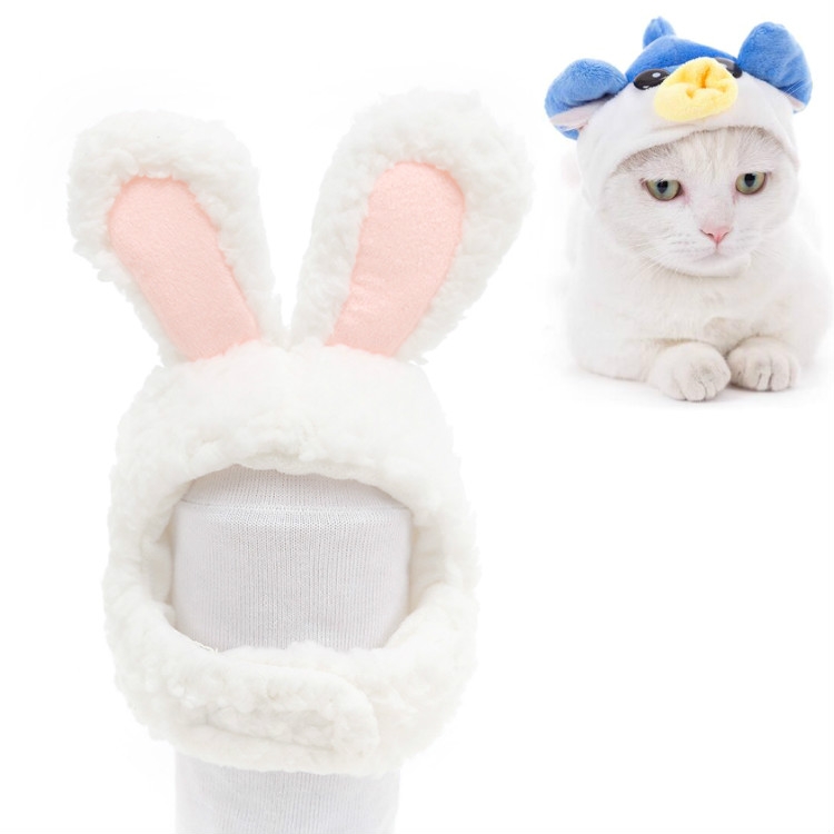Soft Cat Headgear Cat Dog Cross Dress Pet Hat, Size: S(White Rabbit)