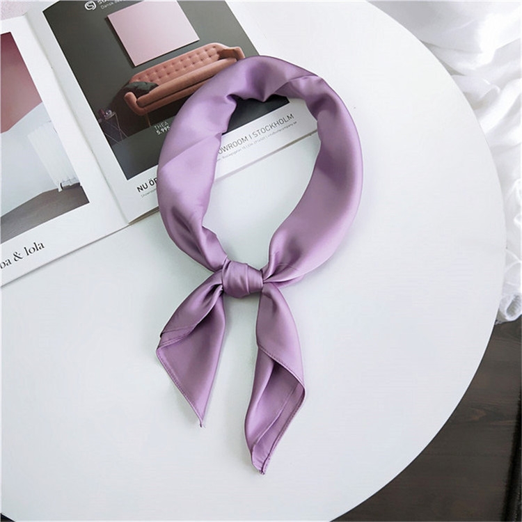 Soft Imitated Silk Fabric Solid Color Small Square Scarf Professional Silk Scarf for Women, Length: 70cm(Purple)