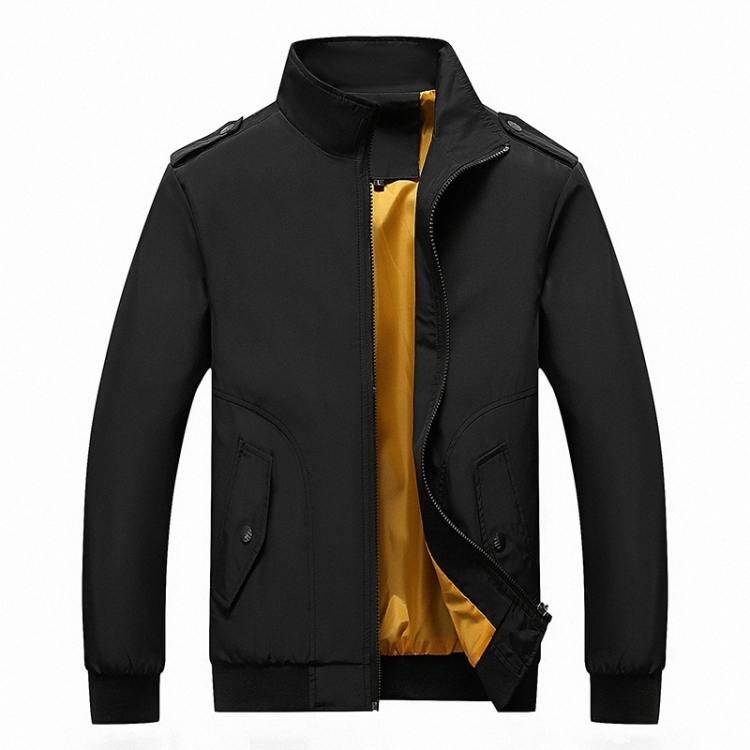 Solid Color Collage Long Sleeve Stand Collar Men Jacket (Color:Black Size:XL)