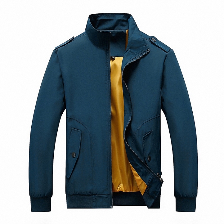 Solid Color Collage Long Sleeve Stand Collar Men Jacket (Color:Blue Size:XL)