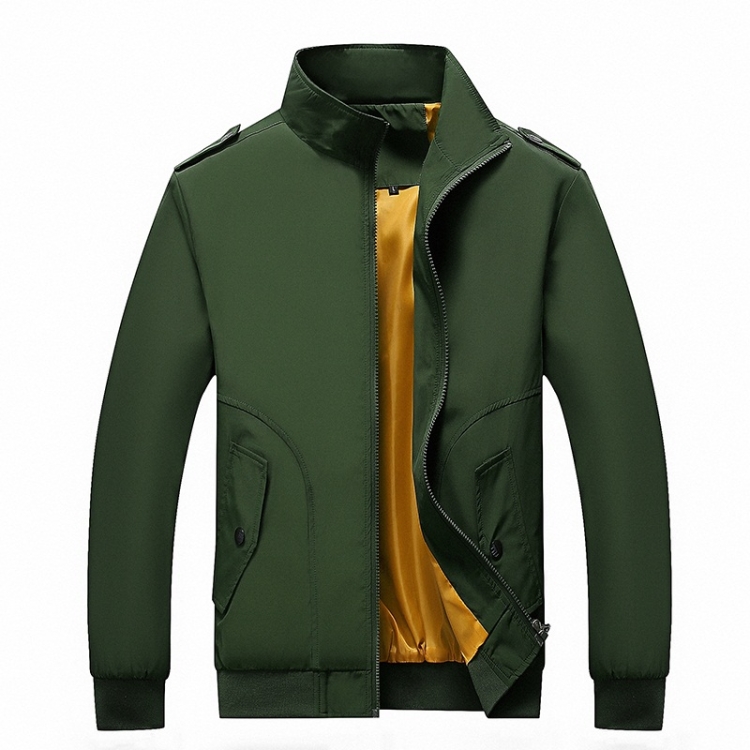Solid Color Collage Long Sleeve Stand Collar Men Jacket (Color:Green Size:XL)