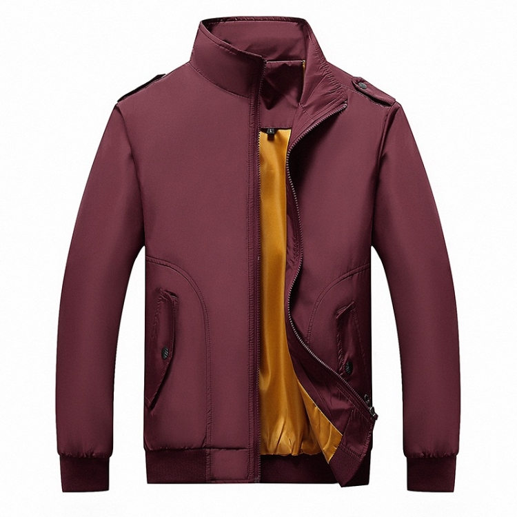 Solid Color Collage Long Sleeve Stand Collar Men Jacket (Color:Red Size:5XL)