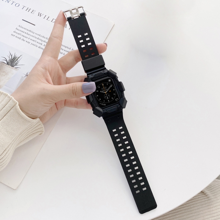 Solid Color Integrated TPU Watch Band For Apple Watch Series 9&8&7 41mm / SE 3&SE 2&6&SE&5&4 40mm / 3&2&1 38mm(Black)