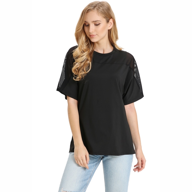Solid Color Loose Casual Short Sleeve T-Shirt (Color:Black Size:S)