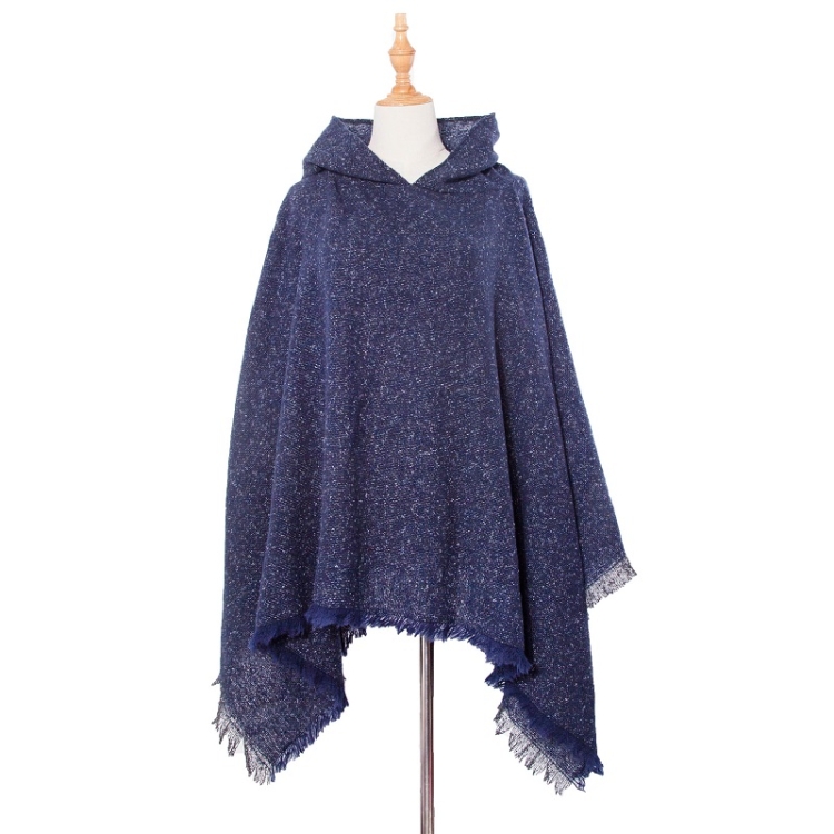 Spring Autumn Winter Checkered Pattern Hooded Cloak Shawl Scarf, Length (CM): 135cm(DP3-02 Navy)