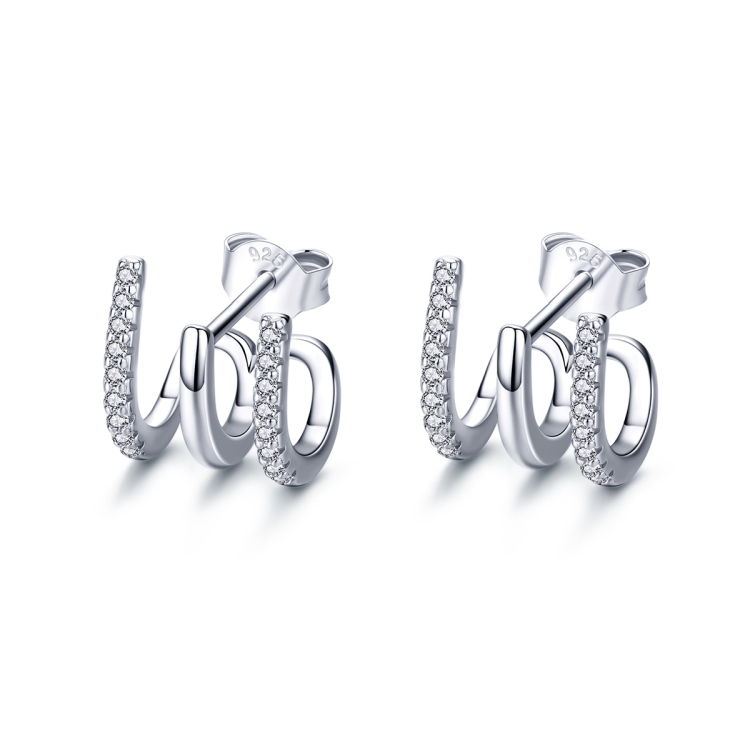 Sterling Silver Earrings Three-layer Twisted Silver Earrings Zircon Earrings