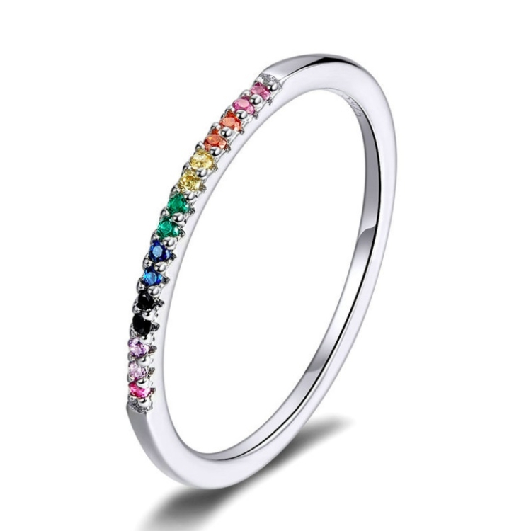 Sterling Silver Ring S925 Colored Zircon Ring, Size:7