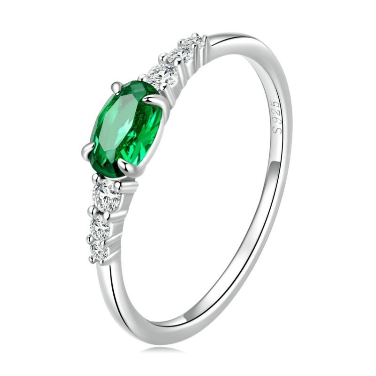 Sterling Silver S925 Zircon Ring Platinum Plated Ring, Size: No.6(BSR265)